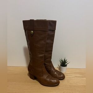 Coach Fayth Brown Leather Knee High Slip On Heeled Boots